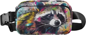 Painting Raccoon Fanny Pack Waist Pack Water Resistant Extendable Buckle Strap Crossbody Purse Travel Pouch for Running Hiking Training 8×5.3×1.6 inches