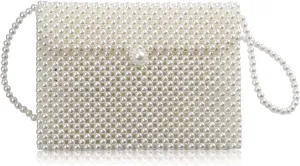 Pearl Bag for Women Girls, Hogoo Luxury White Pearl Bag Chain Bag Beaded Crossbody Bag Big Rectangle Handmade Bags Shoulder Bag Clutch Purse Bag for Wedding Bridal Shower Dinner Party Gifts