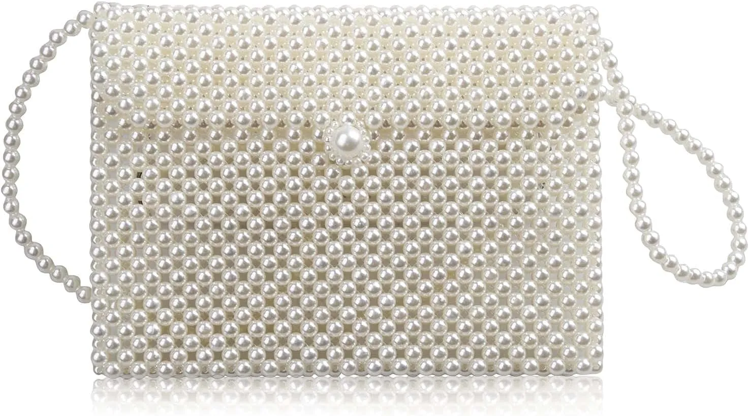 Pearl Bag for Women Girls, Hogoo Luxury White Pearl Bag Chain Bag Beaded Crossbody Bag Big Rectangle Handmade Bags Shoulder Bag Clutch Purse Bag for Wedding Bridal Shower Dinner Party Gifts