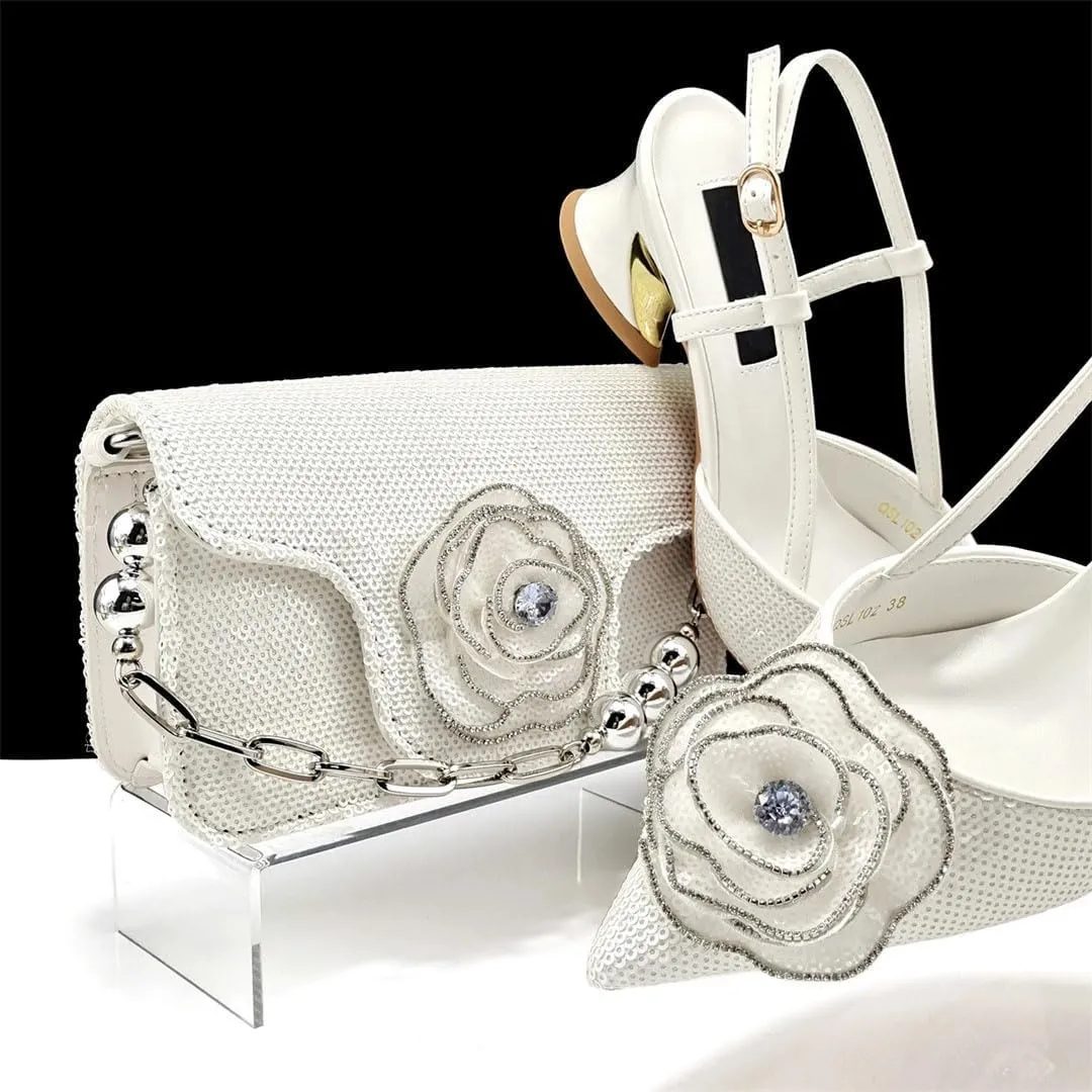 Pearls Applique Wedding Platform Pumps Ladies Shoes Leather Banquet Clutch Bag
