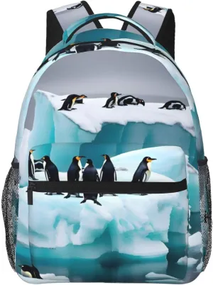 Penguins On The Iceberg Print Laptop Backpack College Backpack Travel Casual Business Rucksack For Men Women