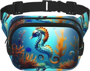 Phayah Seabed Coral Seahorse Pattern Fanny Waist Packs For Men Women, Waist Bag Hip Pack For Travel Hiking Running Outdoor Sports