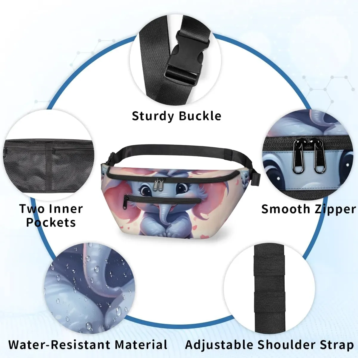 Pink Elephant Sling Bag Crossbody Backpack Chest Daypack for Women Sport Travel Hiking Casual Bag Multipurpose Waist Pack With Zipper Closure Adjustable Strap Shoulder Bag