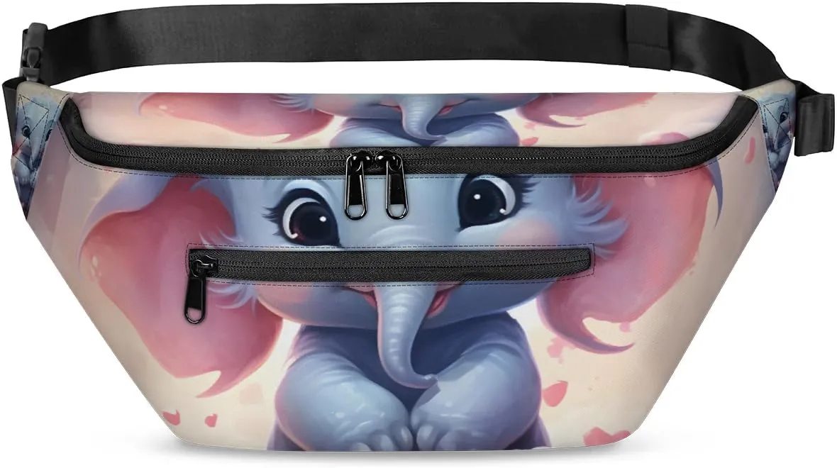 Pink Elephant Sling Bag Crossbody Backpack Chest Daypack for Women Sport Travel Hiking Casual Bag Multipurpose Waist Pack With Zipper Closure Adjustable Strap Shoulder Bag