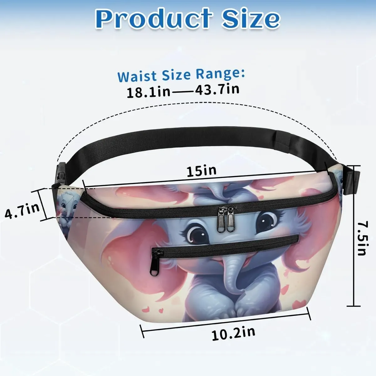 Pink Elephant Sling Bag Crossbody Backpack Chest Daypack for Women Sport Travel Hiking Casual Bag Multipurpose Waist Pack With Zipper Closure Adjustable Strap Shoulder Bag