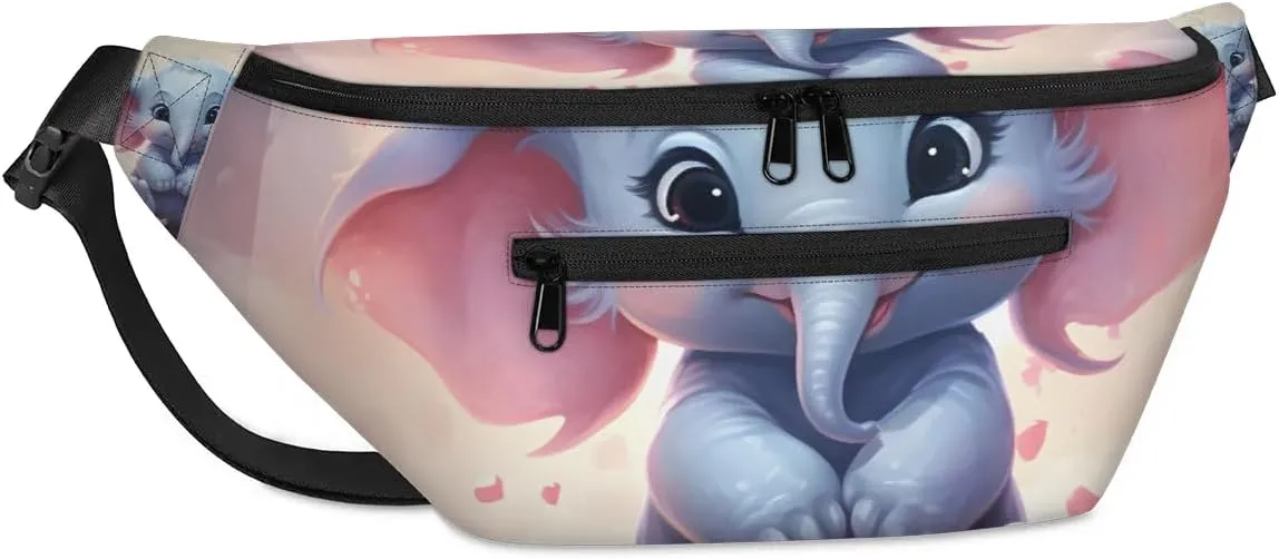 Pink Elephant Sling Bag Crossbody Backpack Chest Daypack for Women Sport Travel Hiking Casual Bag Multipurpose Waist Pack With Zipper Closure Adjustable Strap Shoulder Bag