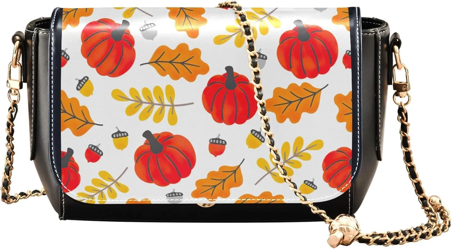 Pink Flowers PU Leather Shoulder Bag Black Women Crossbody Bag Purses Clutch Handbags with Chain Strap