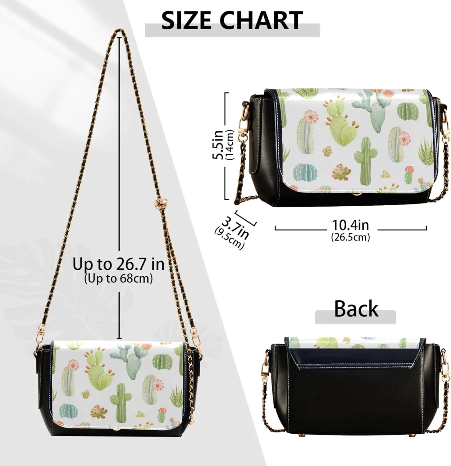 Pink Flowers PU Leather Shoulder Bag Black Women Crossbody Bag Purses Clutch Handbags with Chain Strap