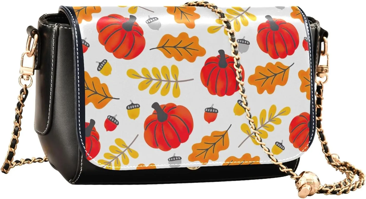 Pink Flowers PU Leather Shoulder Bag Black Women Crossbody Bag Purses Clutch Handbags with Chain Strap