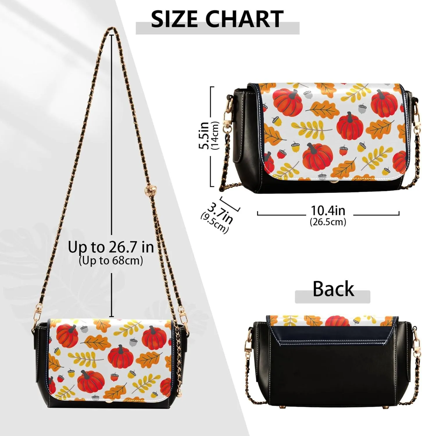Pink Flowers PU Leather Shoulder Bag Black Women Crossbody Bag Purses Clutch Handbags with Chain Strap