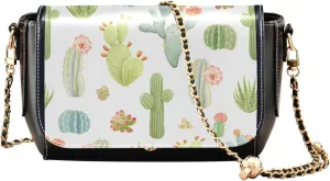 Pink Flowers PU Leather Shoulder Bag Black Women Crossbody Bag Purses Clutch Handbags with Chain Strap