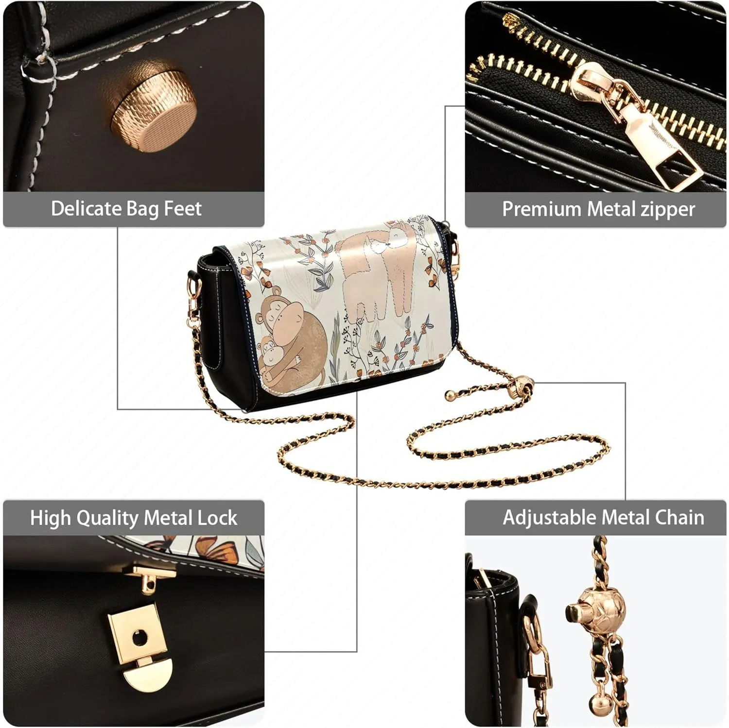 Pink Horse Heart Crossbody Bags for Women Pattern Leather Shoulder Bags Wallet Handbag with Chain Strap