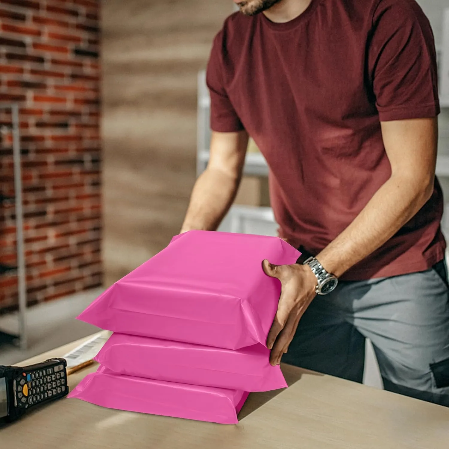 Pink Poly Mailers 10x13 Inch 100 Pcs, Strong Adhesive Shipping Bags for Clothing, Self-Sealing and Waterproof Mailing Envelopes, Privacy Protected Mailer Bags for Small Business