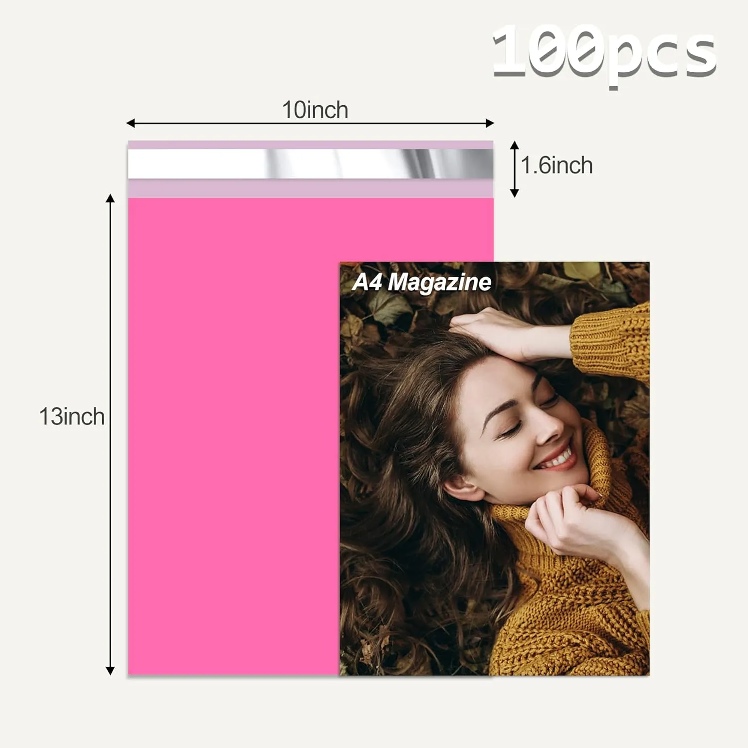 Pink Poly Mailers 10x13 Inch 100 Pcs, Strong Adhesive Shipping Bags for Clothing, Self-Sealing and Waterproof Mailing Envelopes, Privacy Protected Mailer Bags for Small Business