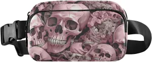 Pink Skull Pile Fanny Pack Waist Pack Water Resistant Extendable Buckle Strap Crossbody Purse Travel Pouch for Running Hiking Training 8×5.3×1.6 inches