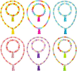 PinkSheep Jewelry Sets Beaded Necklace and Beads Bracelet for Kids Girls 10 Sets Unicorn Cat Mermaid Starfish Shells Bird Owl Necklace and Beads Little Favors Bags for Girls Princess Dress Up Pretend Play