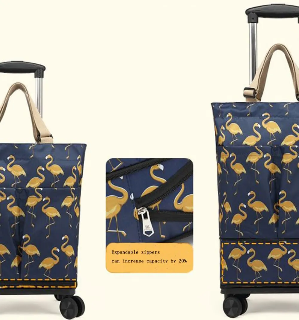 Plus Size Portable and extendable Grocery Shopping Bag with 4-Wheels（BIRD2）