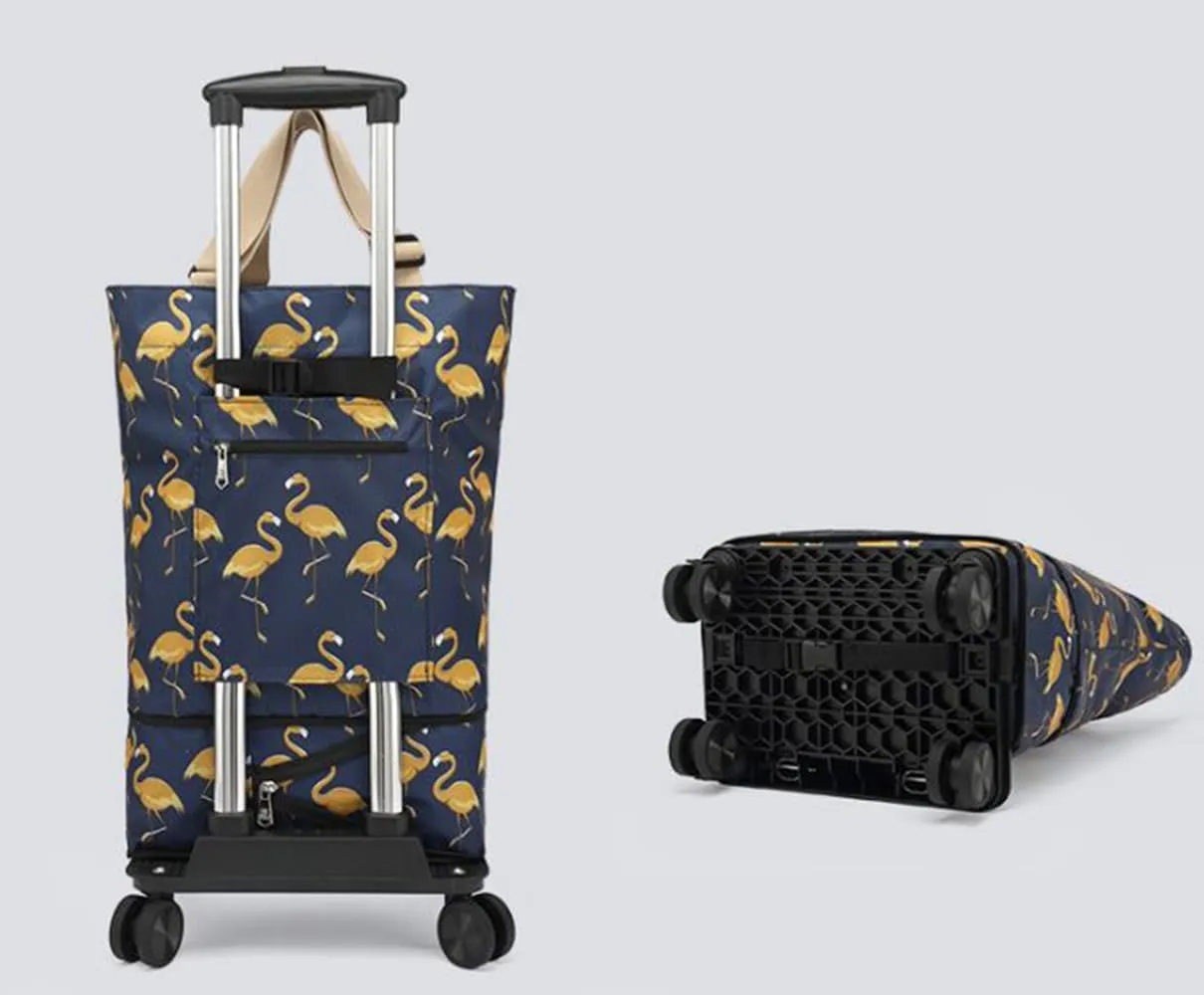 Plus Size Portable and extendable Grocery Shopping Bag with 4-Wheels（BIRD2）