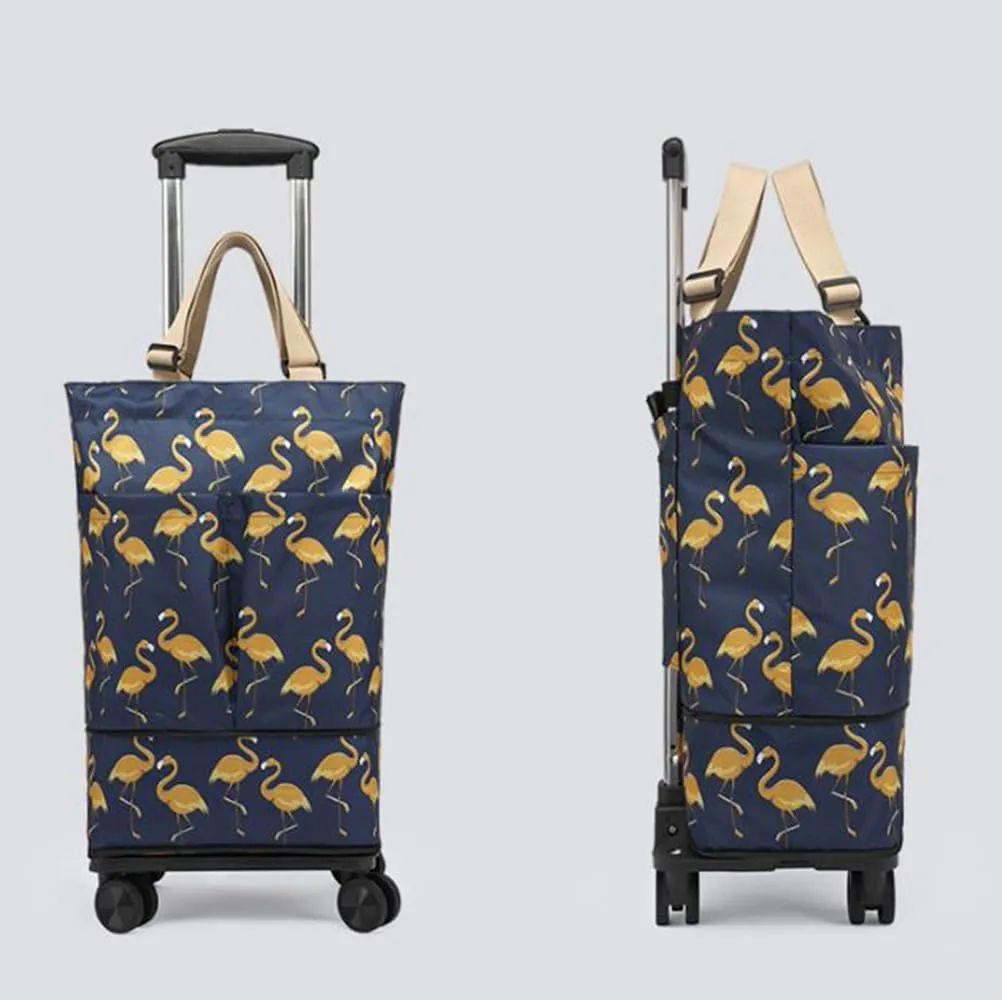 Plus Size Portable and extendable Grocery Shopping Bag with 4-Wheels（BIRD2）