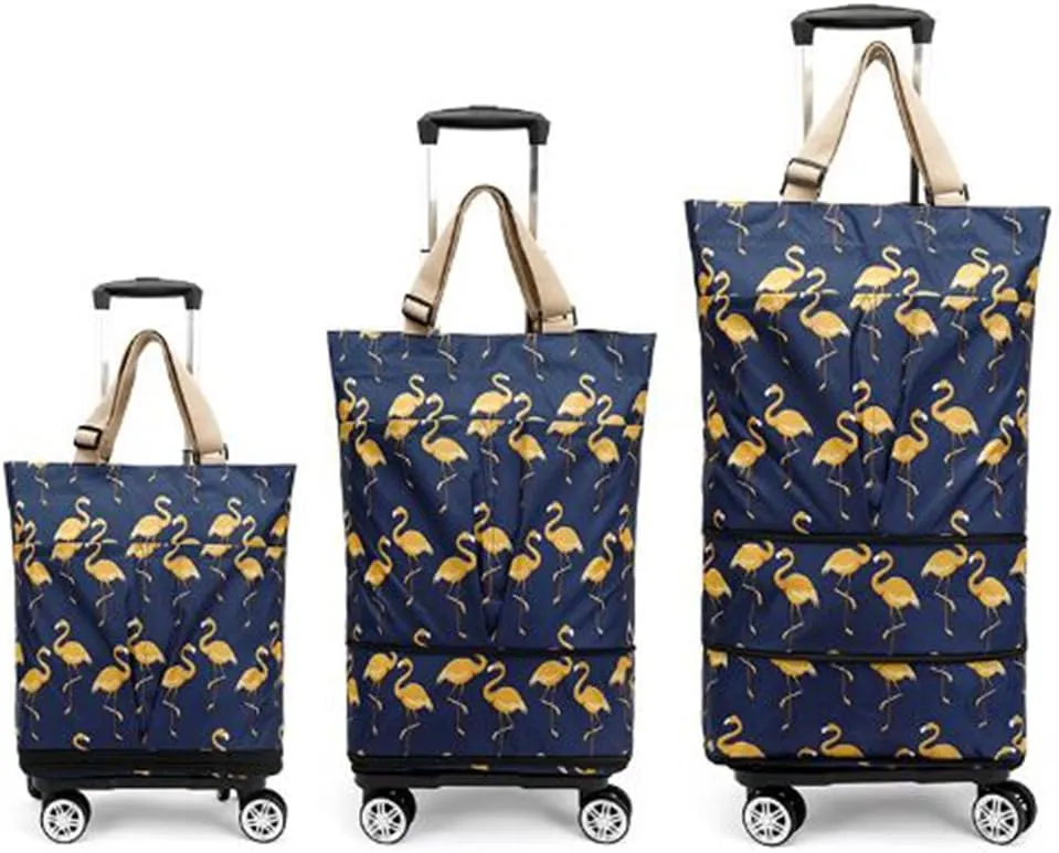 Plus Size Portable and extendable Grocery Shopping Bag with 4-Wheels（BIRD2）