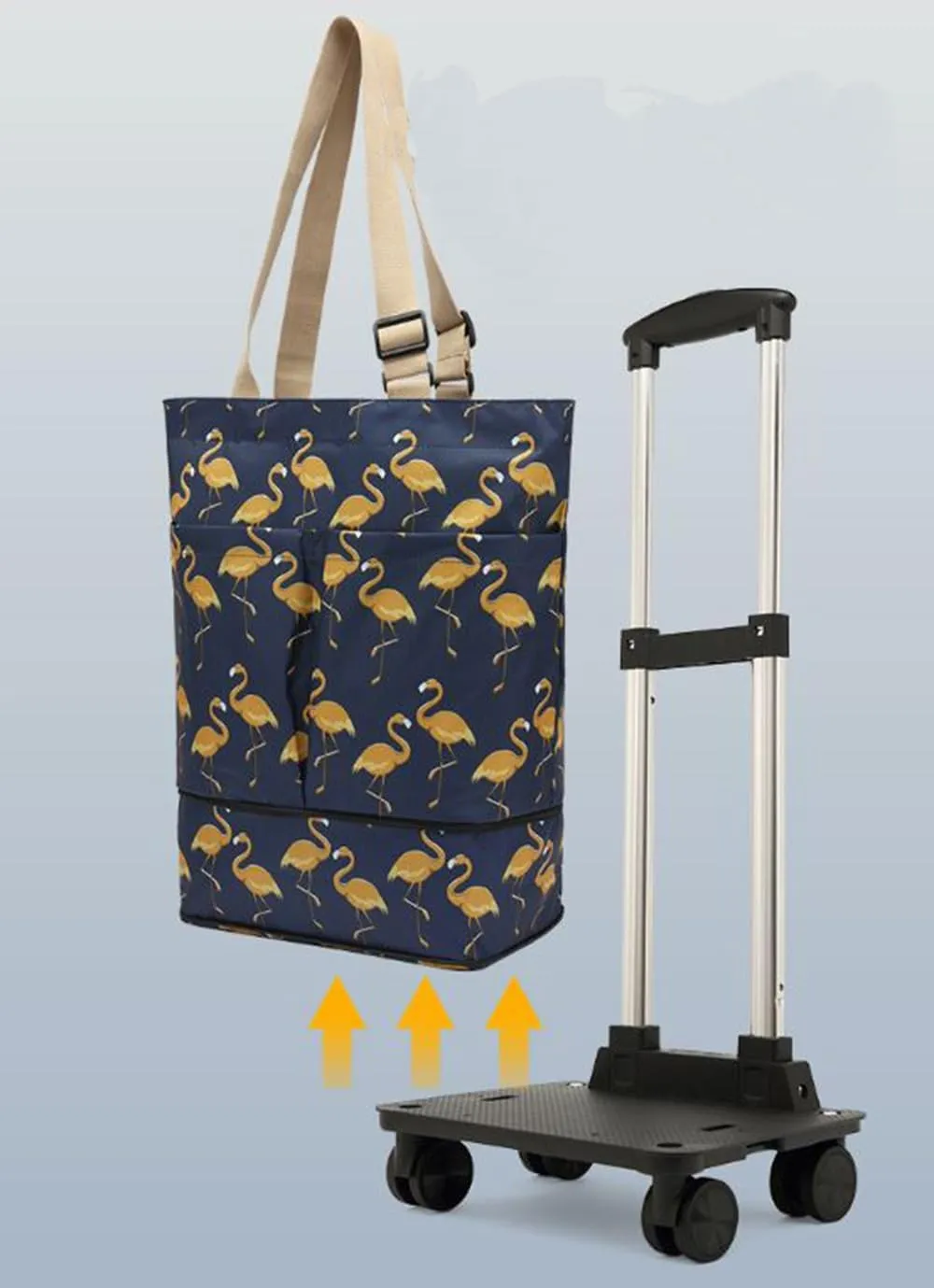 Plus Size Portable and extendable Grocery Shopping Bag with 4-Wheels（BIRD2）