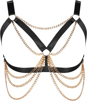 Plus Size Punk Gothic Body Metal chain Breast Cage Harness Bra for Women's Lingerie Hollow Out Frame Belts