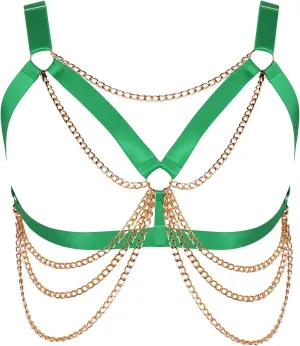 Plus Size Punk Gothic Body Metal chain Breast Cage Harness Bra for Women's Lingerie Hollow Out Frame Belts