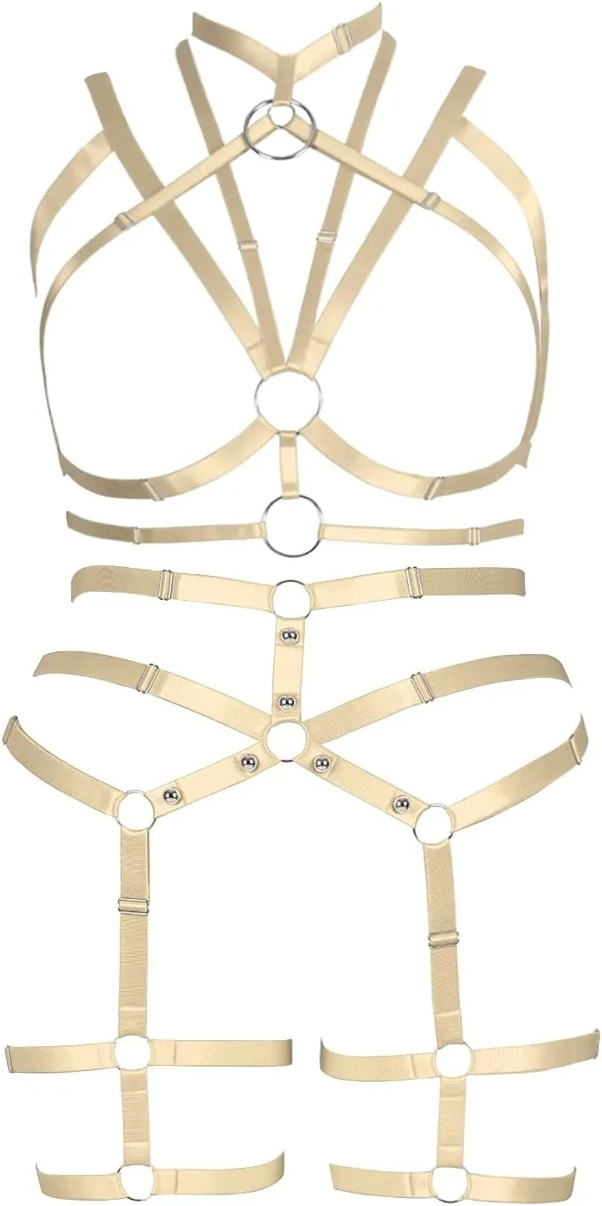 Plus Size Woman Lingerie Garter Belt Set Cage Body Breast Harness Strappy Club Party Rave EDC Punk Goth Clothing