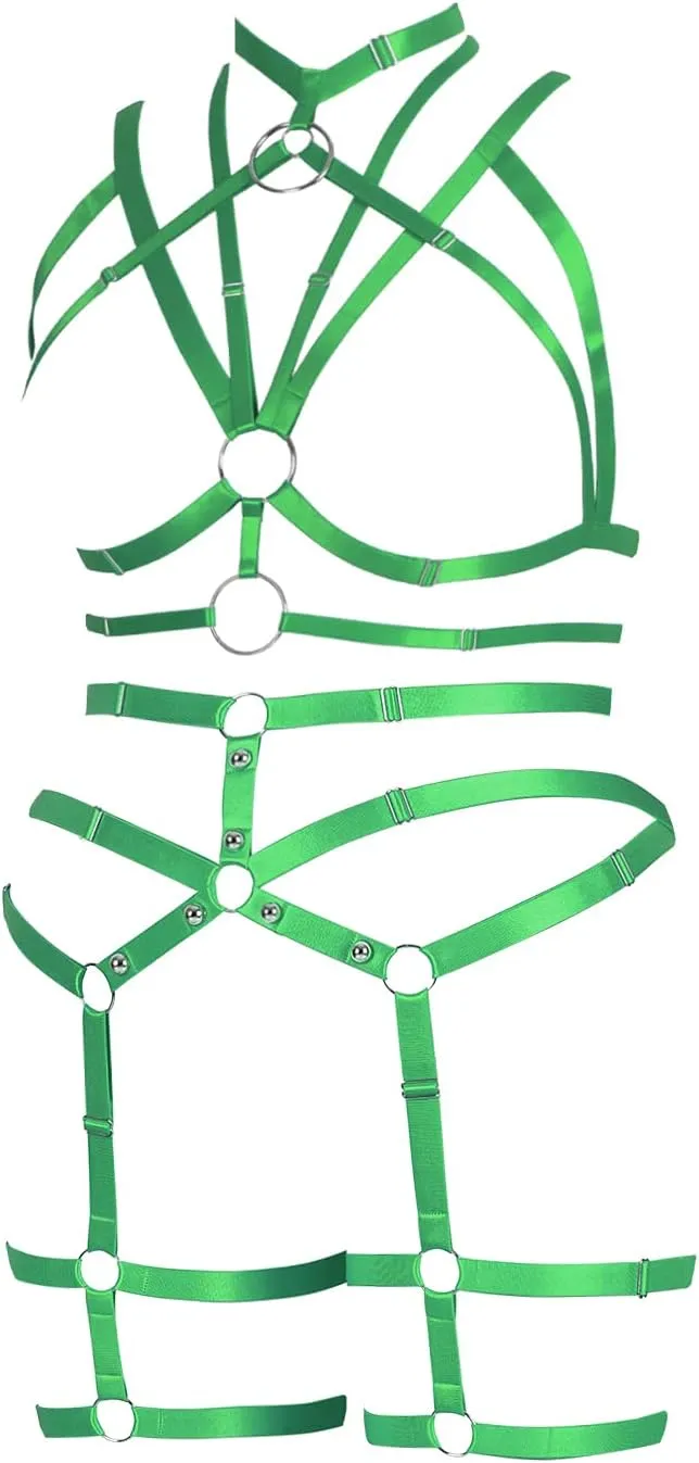 Plus Size Woman Lingerie Garter Belt Set Cage Body Breast Harness Strappy Club Party Rave EDC Punk Goth Clothing