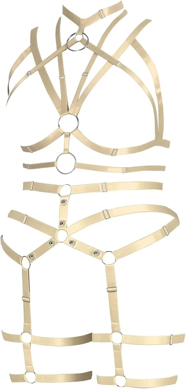 Plus Size Woman Lingerie Garter Belt Set Cage Body Breast Harness Strappy Club Party Rave EDC Punk Goth Clothing