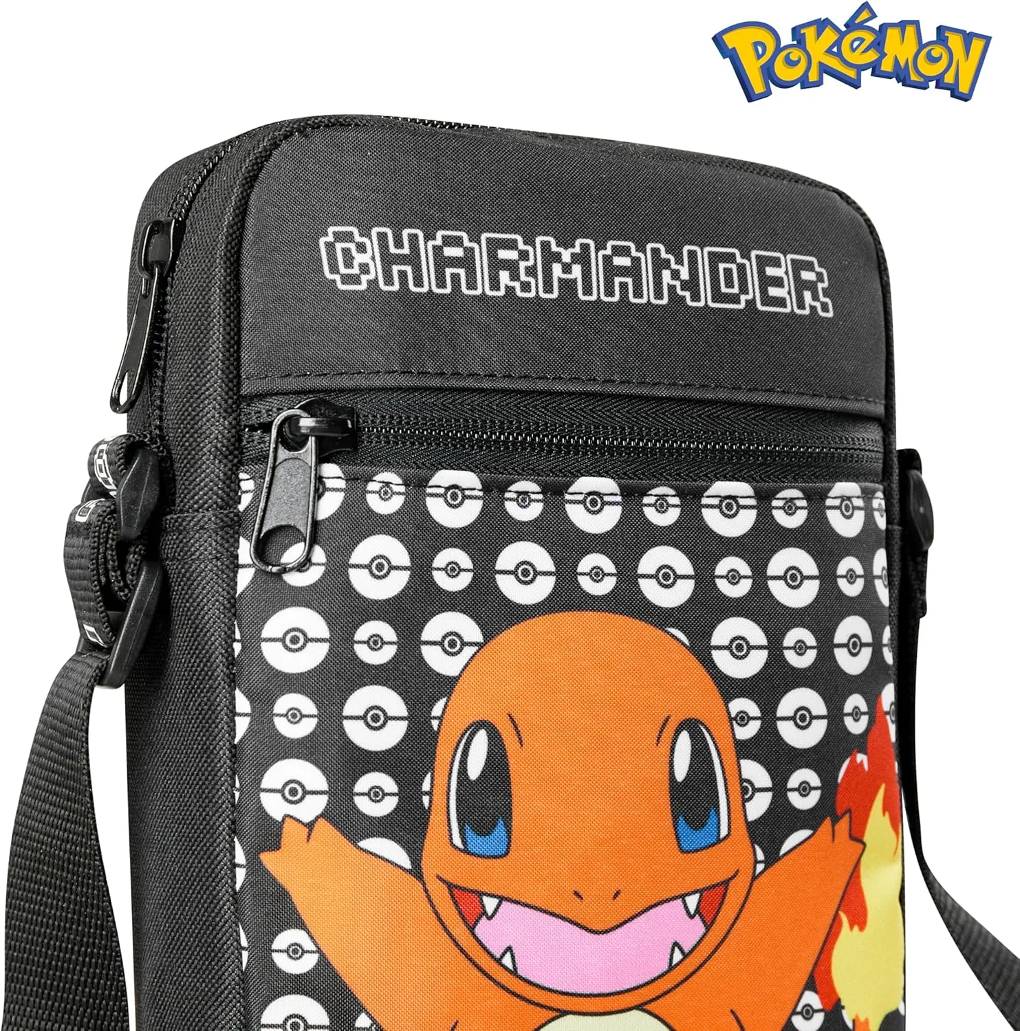 Pokemon Shoulder Bag Cross Body Bag for Kids - Adjustable Strap Kids Pikachu Small Travel Bag - Gamer Gifts (Black Charmander)