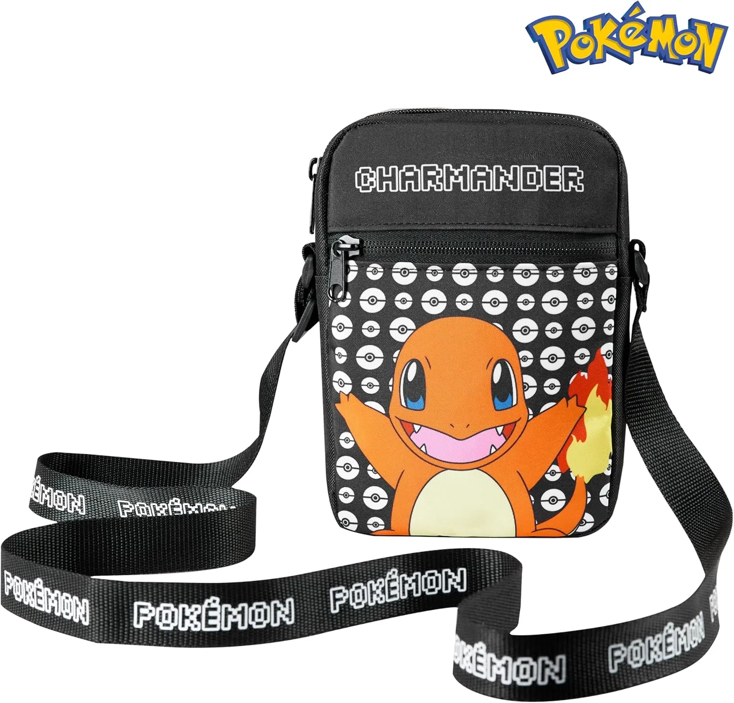 Pokemon Shoulder Bag Cross Body Bag for Kids - Adjustable Strap Kids Pikachu Small Travel Bag - Gamer Gifts (Black Charmander)
