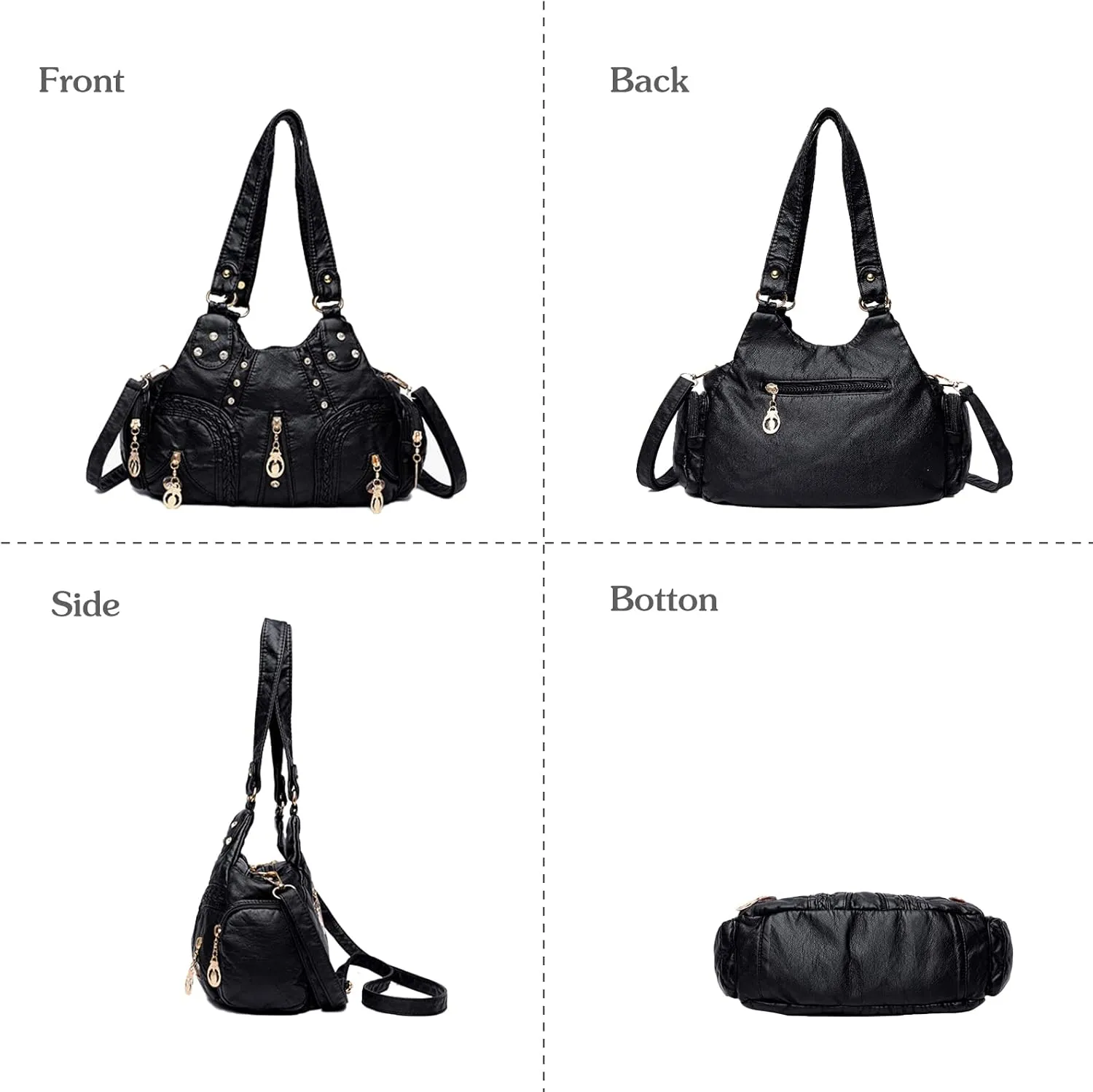 PORRASSO Ladies Handbags Fashion Shoulder Bag Hobo Bag Soft PU Leather Crossbody Bags Women Top-handle Bag