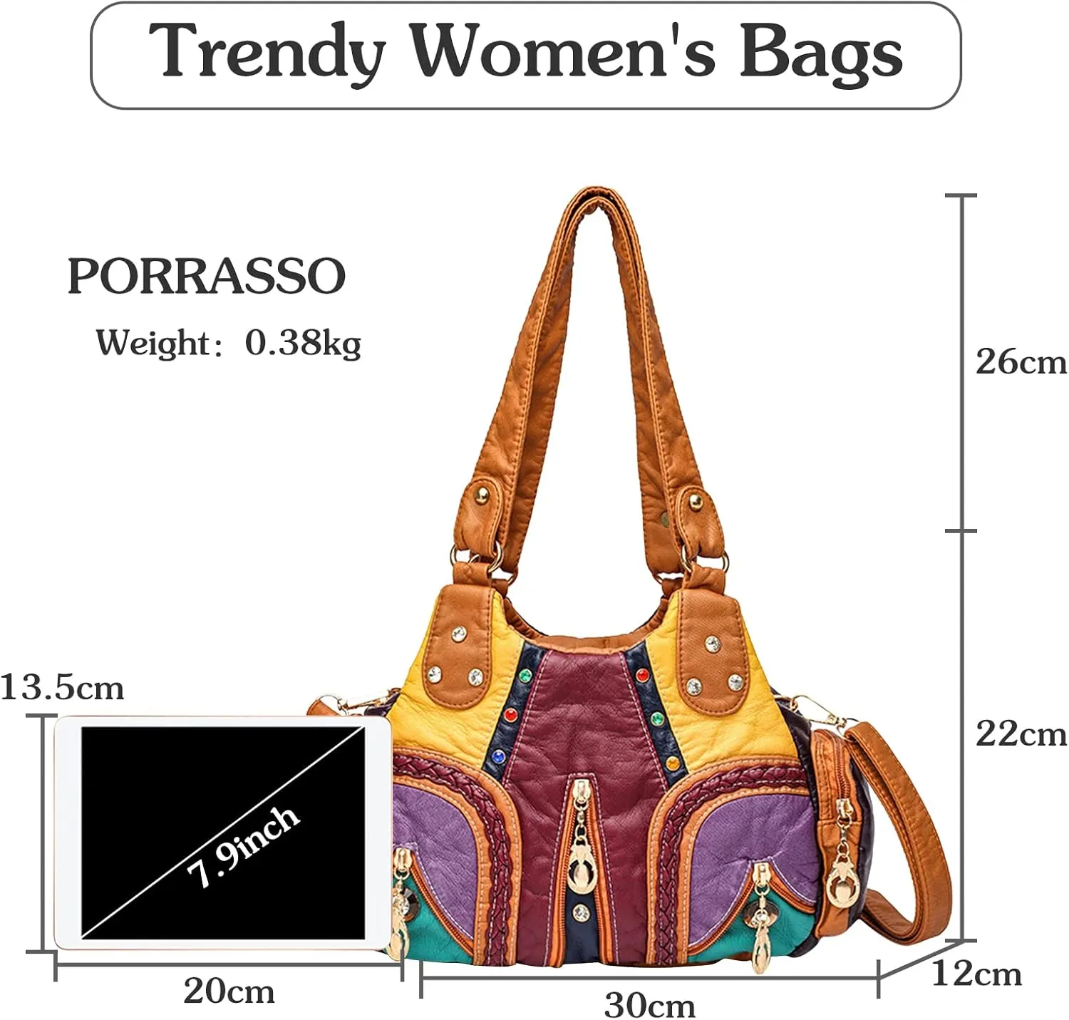 PORRASSO Ladies Handbags Fashion Shoulder Bag Hobo Bag Soft PU Leather Crossbody Bags Women Top-handle Bag
