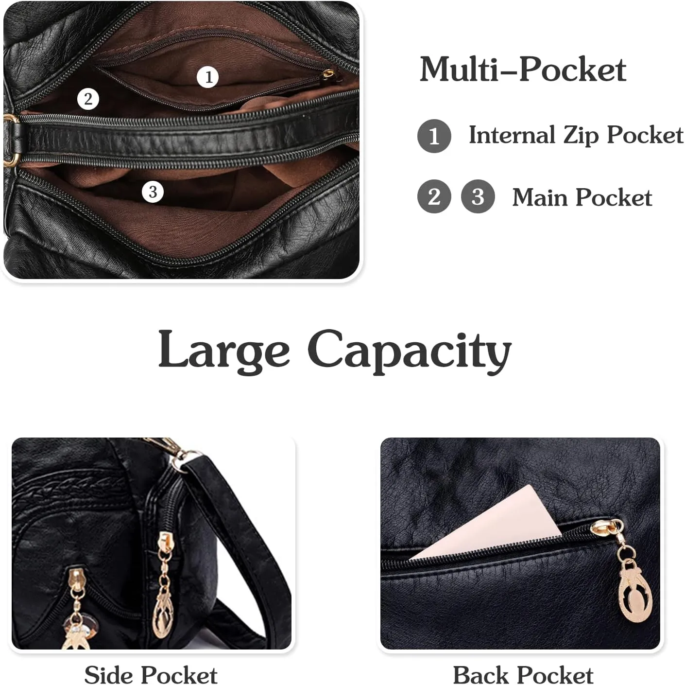 PORRASSO Ladies Handbags Fashion Shoulder Bag Hobo Bag Soft PU Leather Crossbody Bags Women Top-handle Bag