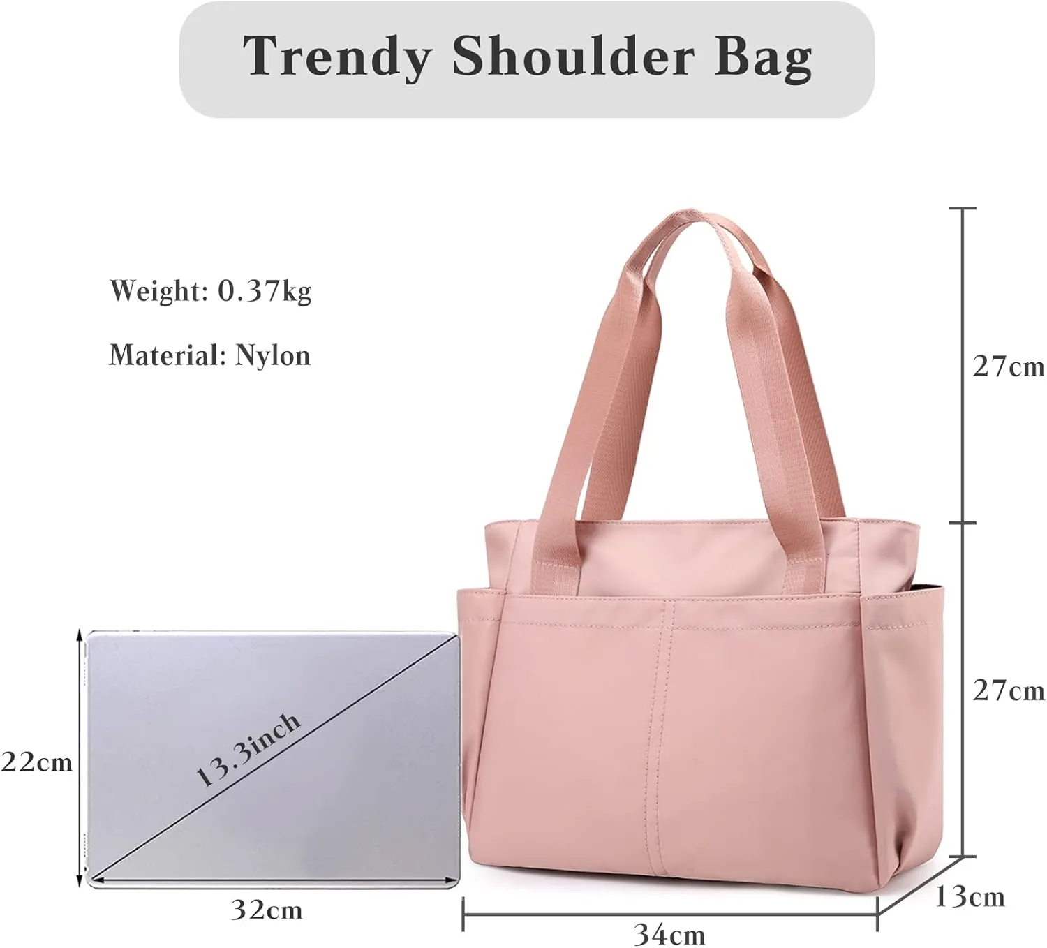 PORRASSO Tote Bag Nylon Waterproof Handbag Women Shoulder Bag for Shopping Travel Work Daily Use Pink