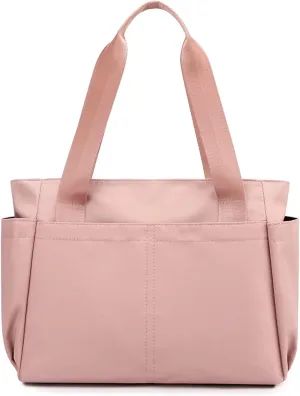 PORRASSO Tote Bag Nylon Waterproof Handbag Women Shoulder Bag for Shopping Travel Work Daily Use Pink