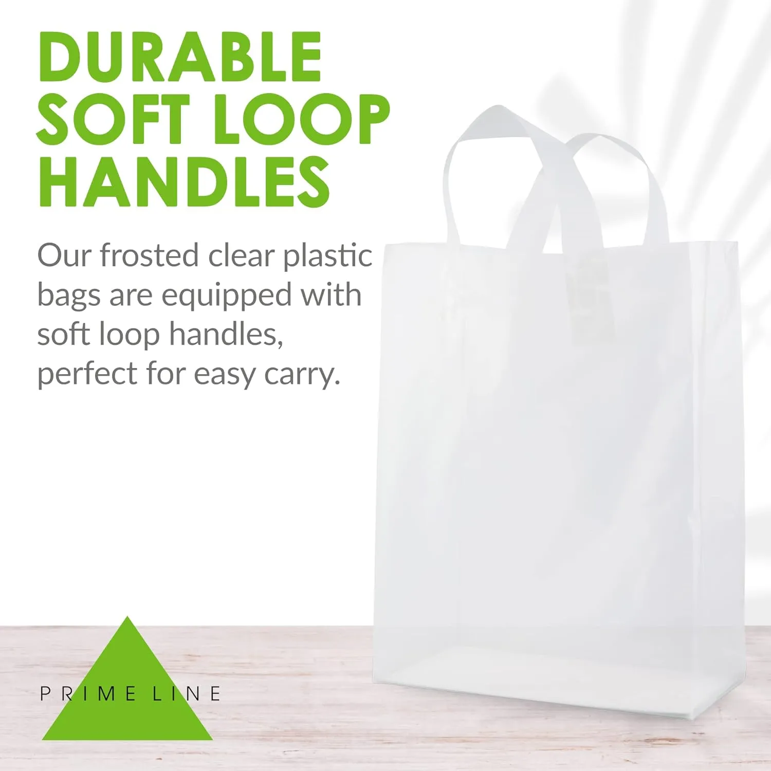 Prime Line Packaging Plastic Gift Bags with Handles, Clear Tote for Shopping, Small Business, Frosted Boutiques Supply, Retail, Bulk, 10x5x13 100 Pack