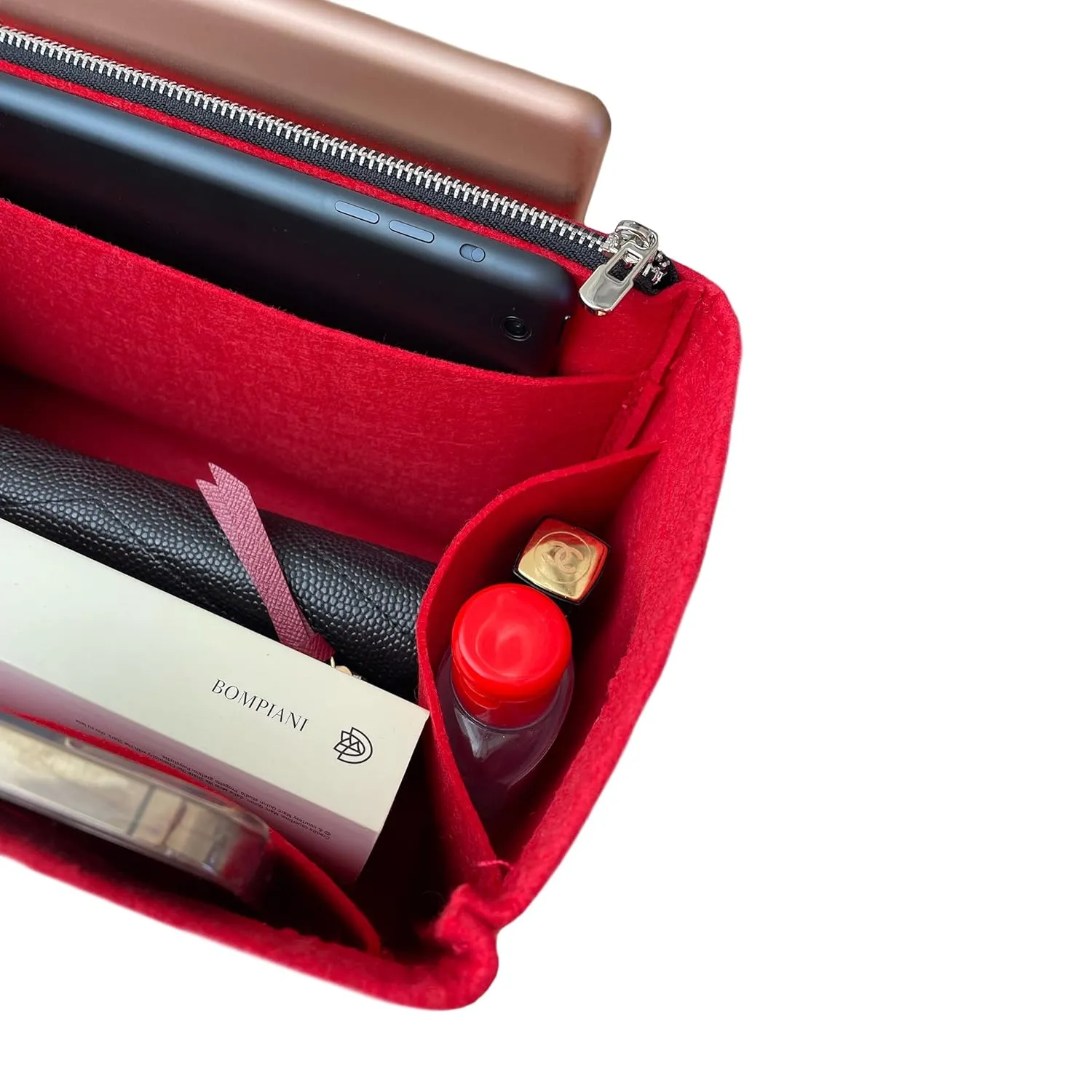 Purse Organizer for Celine Trapeze Bag Organizer, Small Trapeze Organizer, Large Trapeze Insert, Handmade 2mm Thick Felt Gold Zipper (For Medium Trapeze, Azure Blue)