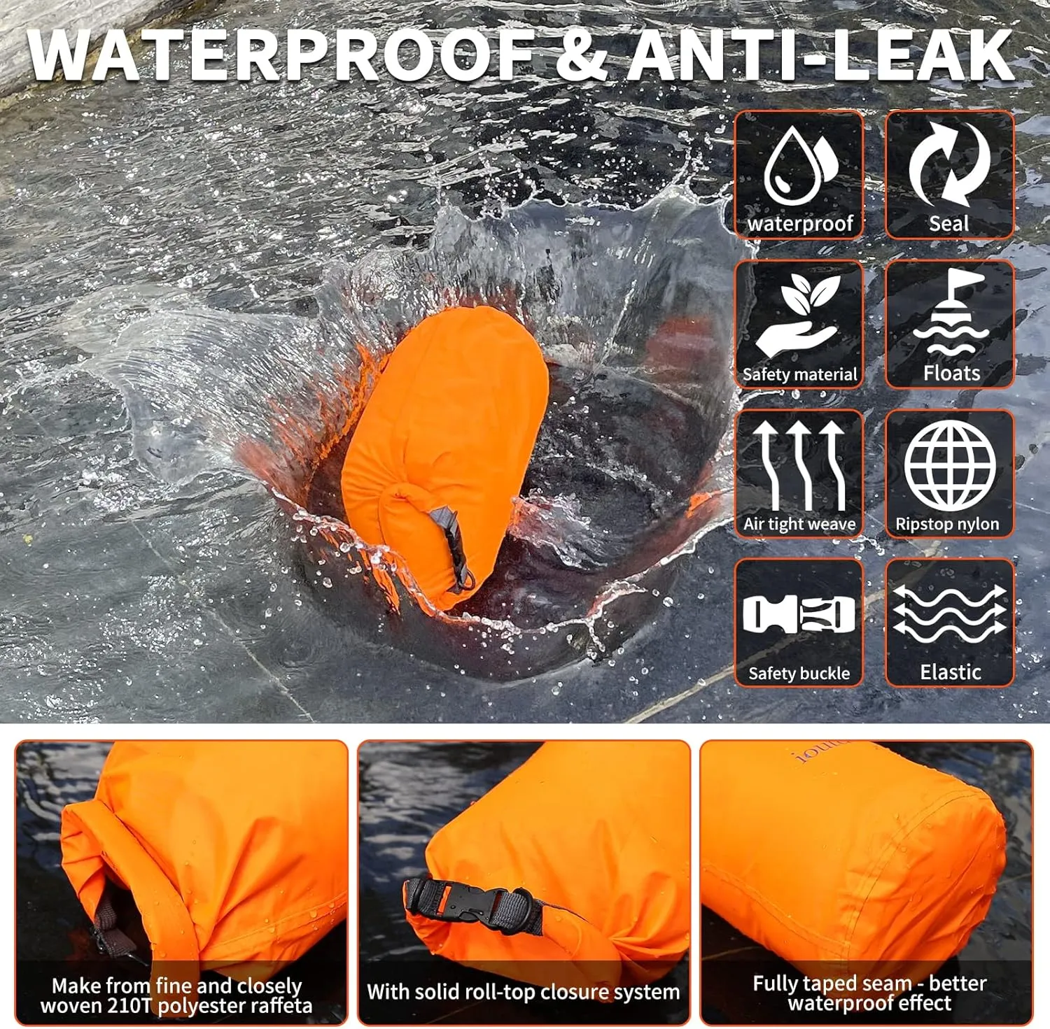 R2Depot Waterproof Dry Bag, 5L/10L/20L/40L/70L Dry Storage Bag for Kayaking, Gym, Hiking, Swimming (Purple, 70L)