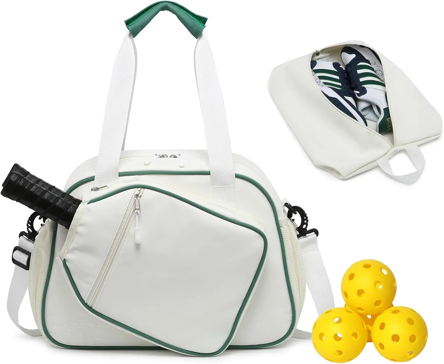 RAINBOW SMILE Crossbody Pickleball Bag with Shoes Bag 2PS for Women and Men, Waterproof Pickle Ball Bag Tote Shoulder Bag
