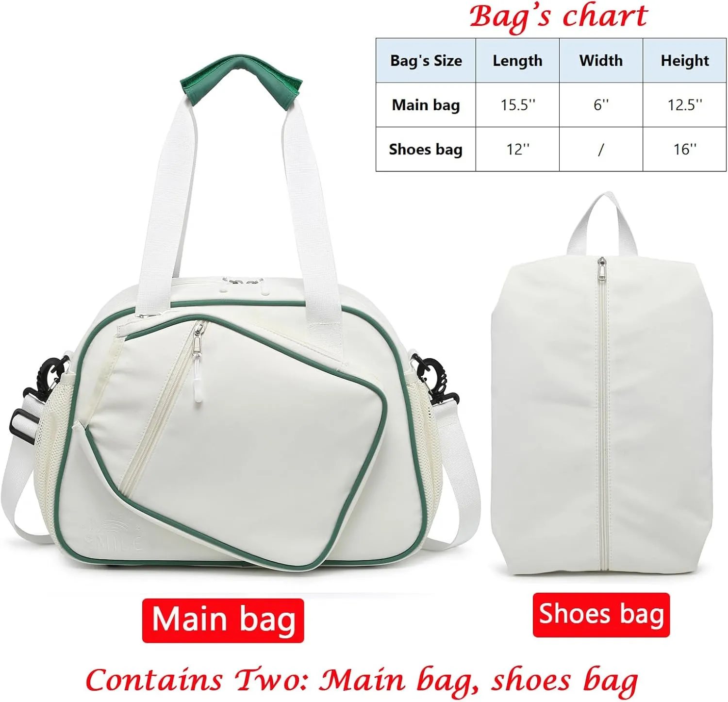 RAINBOW SMILE Crossbody Pickleball Bag with Shoes Bag 2PS for Women and Men, Waterproof Pickle Ball Bag Tote Shoulder Bag