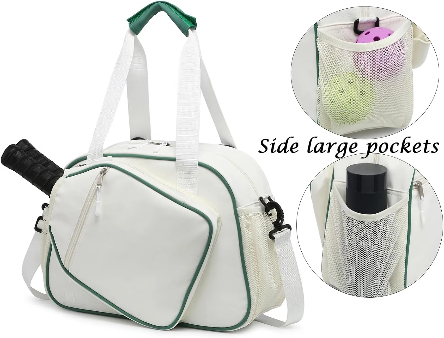 RAINBOW SMILE Crossbody Pickleball Bag with Shoes Bag 2PS for Women and Men, Waterproof Pickle Ball Bag Tote Shoulder Bag