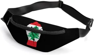 Raised Fist Lebanon Flag Waterproof Fanny Pack Belt Bag Crossbody Waist Bags Travel Essentials for Sports Workout