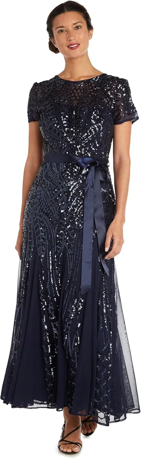 R&M Richards Womens Plus Formal Sequined Evening Dress