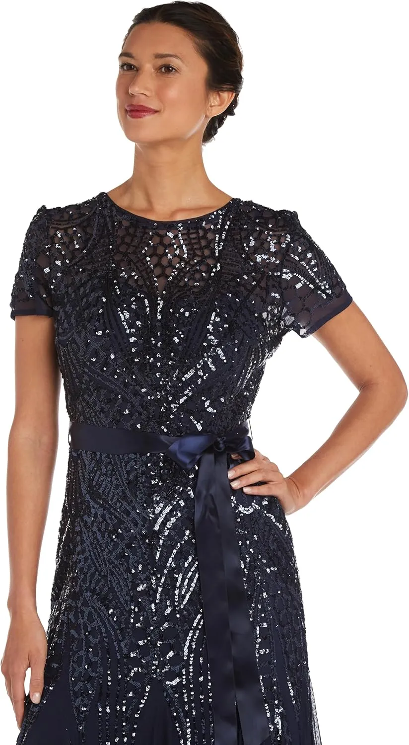 R&M Richards Womens Plus Formal Sequined Evening Dress