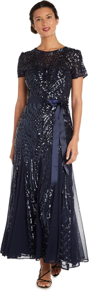 R&M Richards Womens Plus Formal Sequined Evening Dress