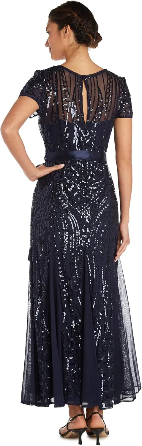 R&M Richards Womens Plus Formal Sequined Evening Dress
