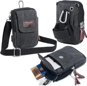 Ranboo Canvas Phone Pouch for Men Small Crossbody Purse Shoulder Cell Phone Arm Bag Multifunction Carrier Belt Clip Holster Case Fits for iPhone 16/15/14/13/12 Pro Max Samsung Galaxy S25 Ultra A15 A25