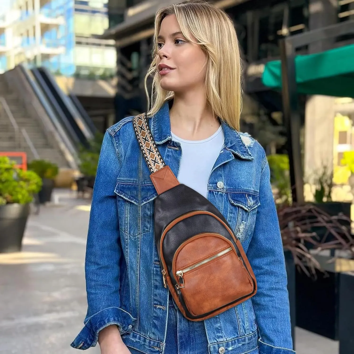 Relang Sling Bag for Women Crossbody, Leather Cross Body Fanny Packs for Women, Trendy Chest Bag for Travel and Daily Use